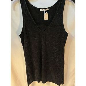 $62 Three Dots Women's Black Heritage Knit Scoop Neck Rocker Tank Top Size S NWT